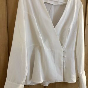 Chic white wrap blouse - perfect for curves!